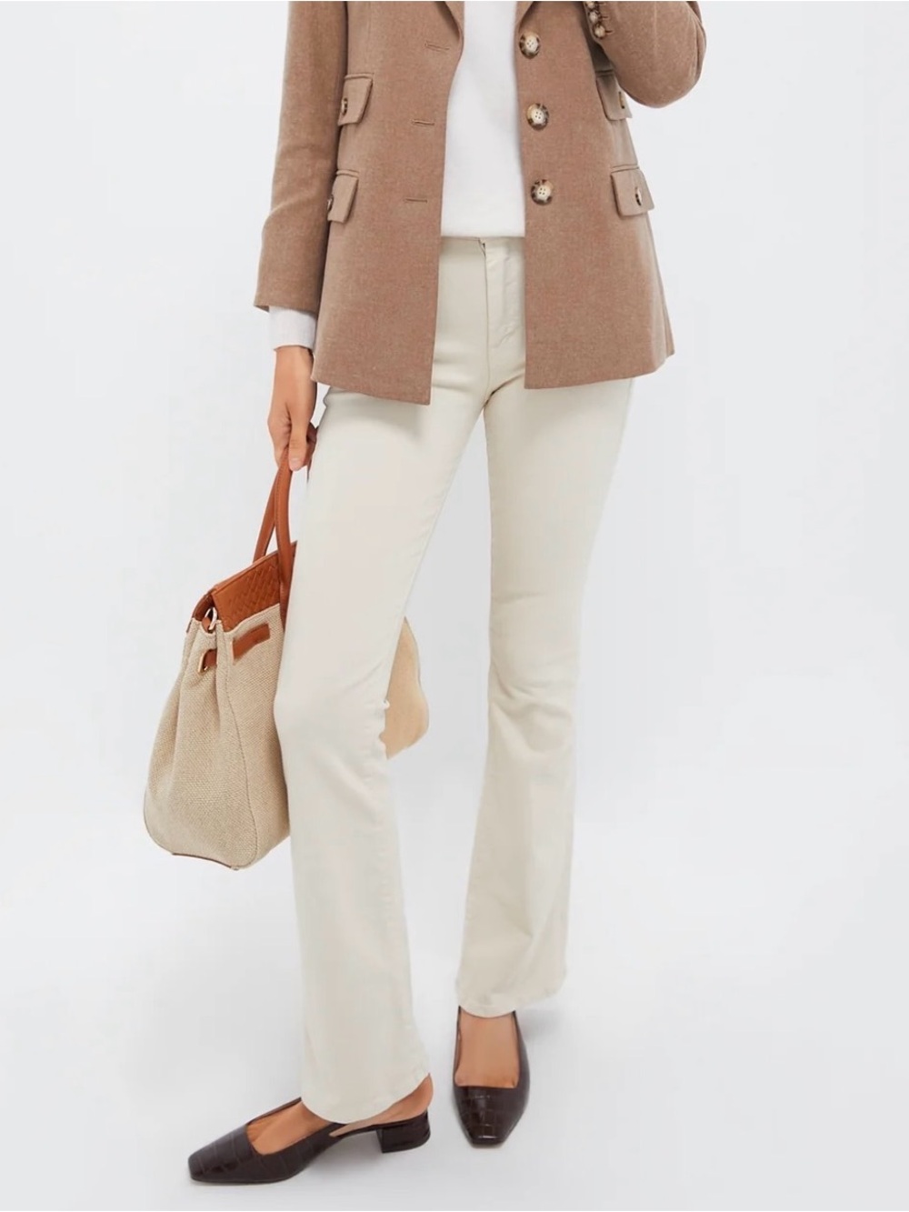 MOTHER Neutral Cream Flare Jeans